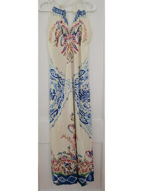 LET THEM EAT CAKE WOMEN'S HALTER MAXI DRESS Size Large Floral Mandala Boho